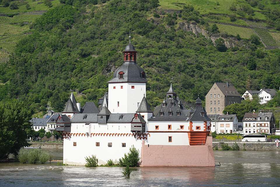 Pfalzgrafenstein castle mid-river at Kaub, Rhine Valley
