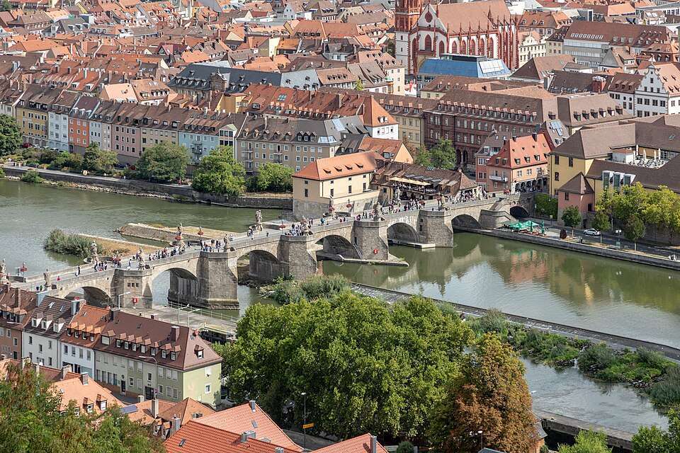 The Alte Mainbrücke and old town from the Marienberg, Würzburg